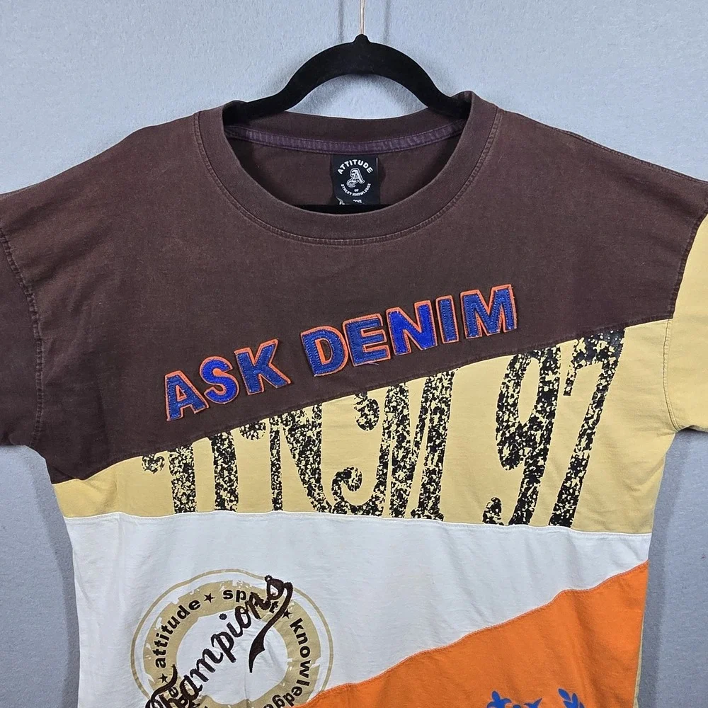 Vintage Attitude of Street Knowledge‎ Ask Denim Shirt Mens 2XL Colorblock Logo